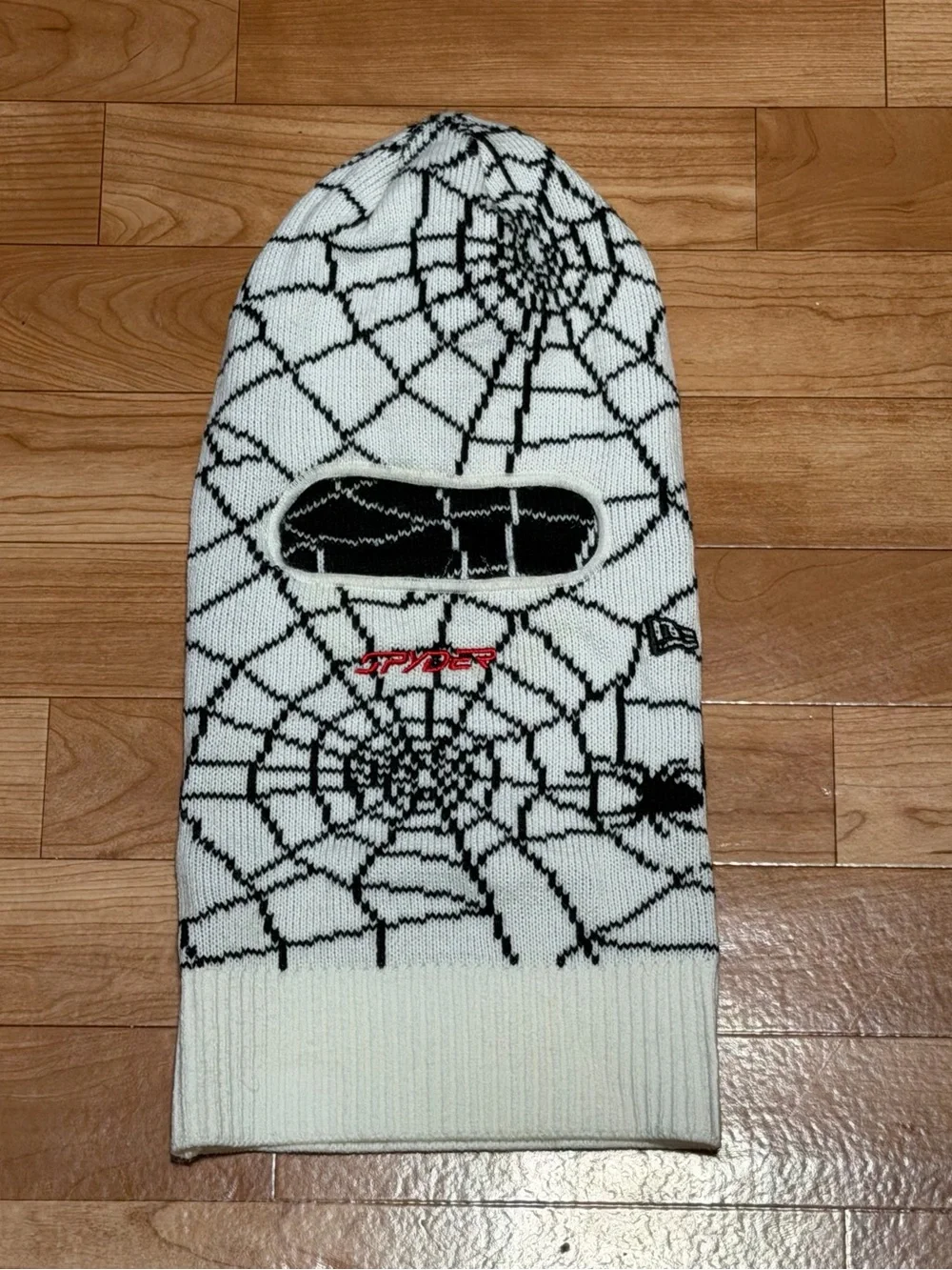 Supreme White & Black Spiderweb Knit Balaclava with Red Logo